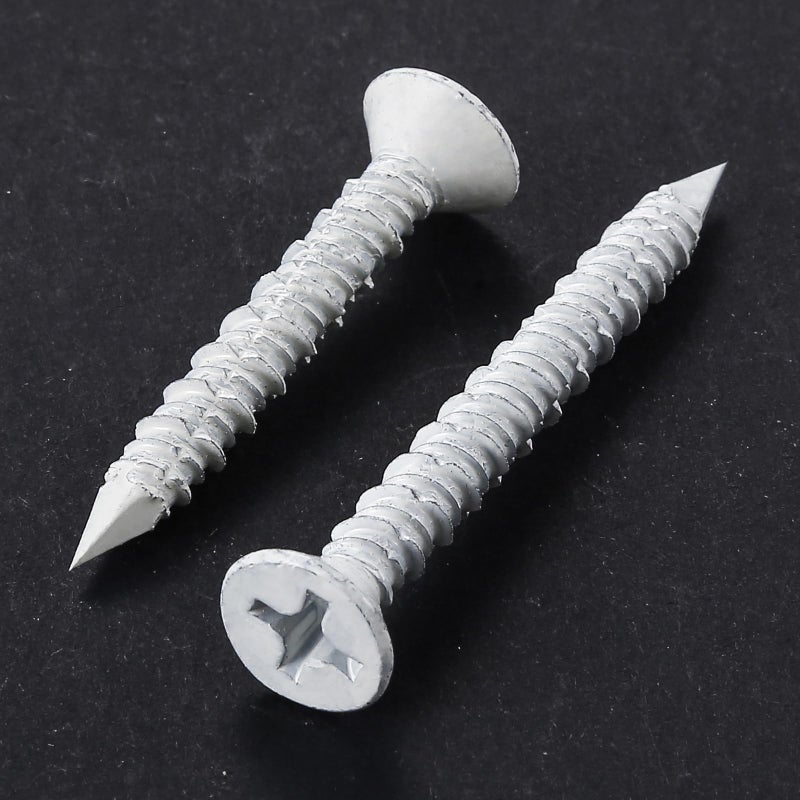WenSilon(100 PCS) 1/4"" x2-1/4 White Concrete Screw Anchor White Flat Head for Anchoring to Masonry, Block or Brick Stucco - Image 3